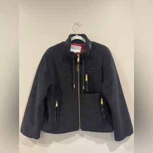 NWT•Rebecca Minkoff•Black Teddy Leather Trim Faux Fur Bomber Jacket•Size Medium